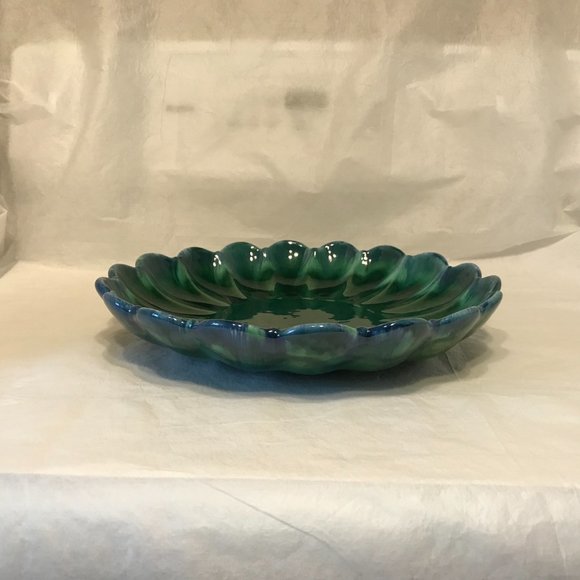 Haeger Mid Century Aqua and Green Dripware Pottery Platter - Picture 5 of 5